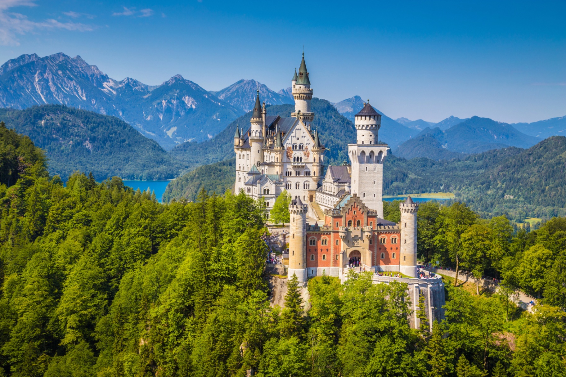 Neuschwanstein Castle from the Marienbrücke at golden hour